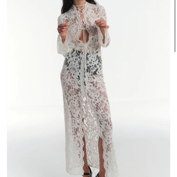 Long Sleeve Lace Maxi white sexy resort risky edgy hot dress bridal bride wife - Picture 4 of 9